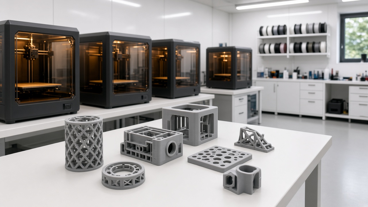 Промышленный 3D-принтер и напечатанные детали